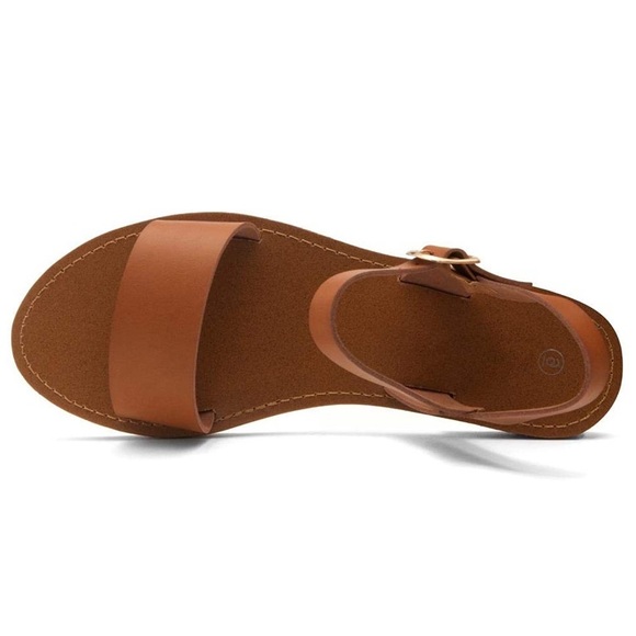 Cognac Open Toes One Band Ankle Strap Flat Sandals - Picture 4 of 7